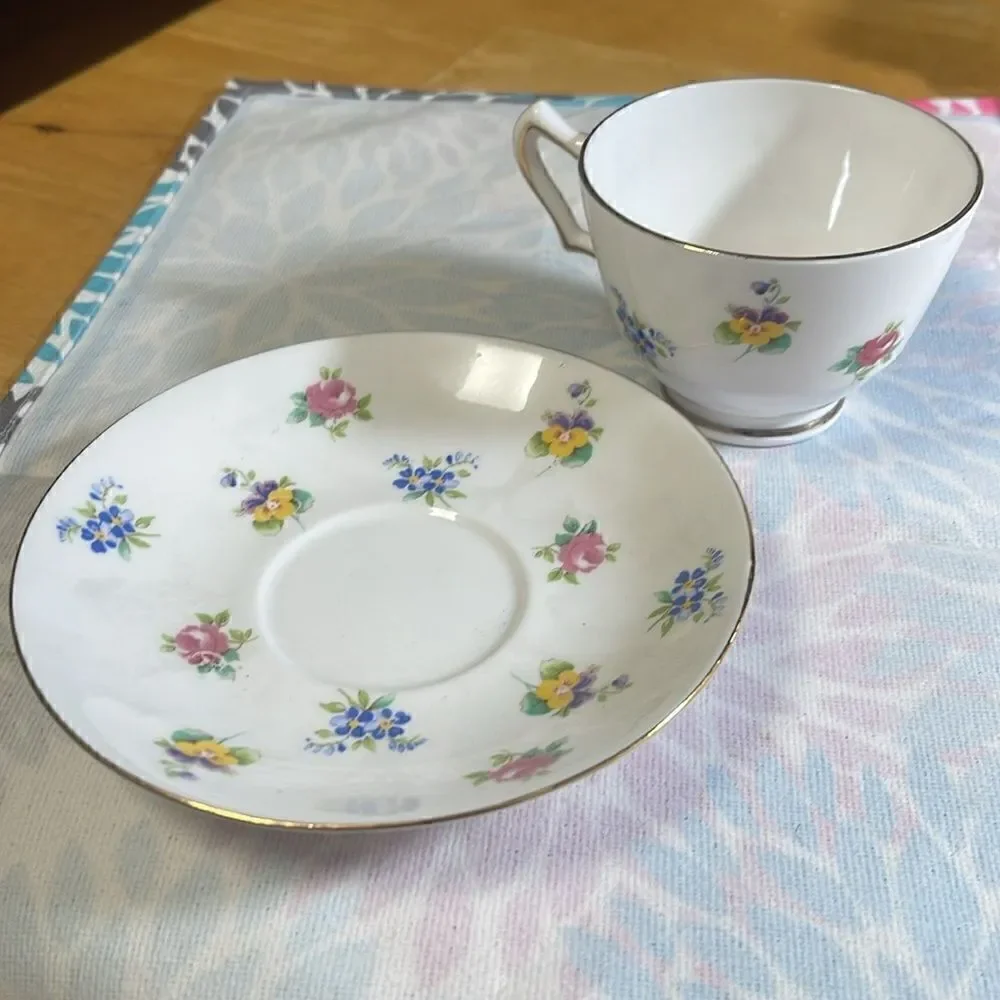 Vintage Crown Staffordshire 1950s Fine Bone China Tea Cup Set